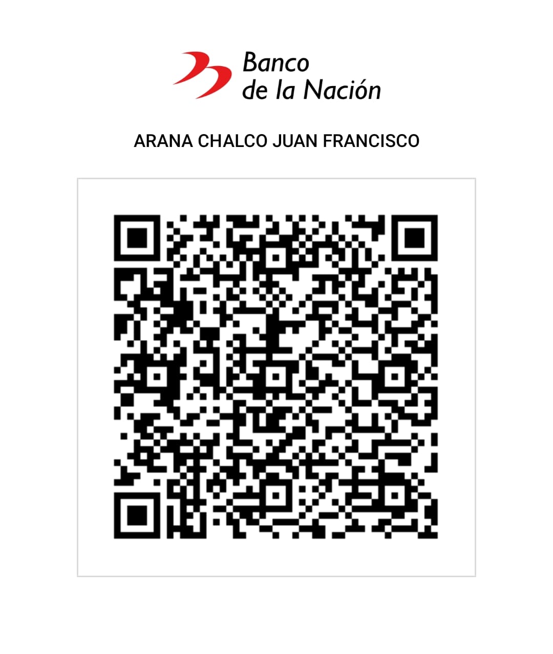 QR Banco de la Nación Arana Chalco Juan Francisco